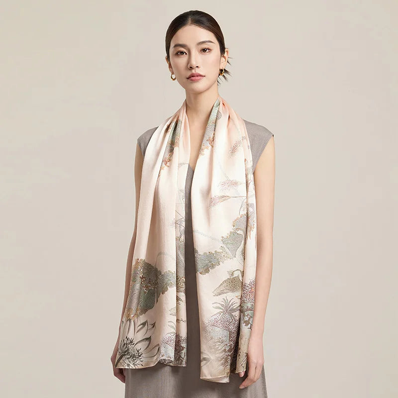 100% Real Silk Scarf Women Print Handkerchief