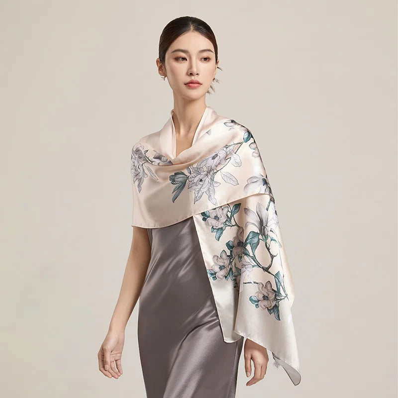 100% Real Silk Scarf Women Print Handkerchief