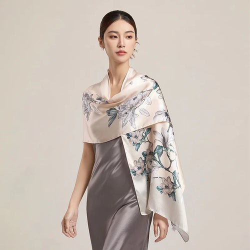 100% Real Silk Scarf Women Print Handkerchief